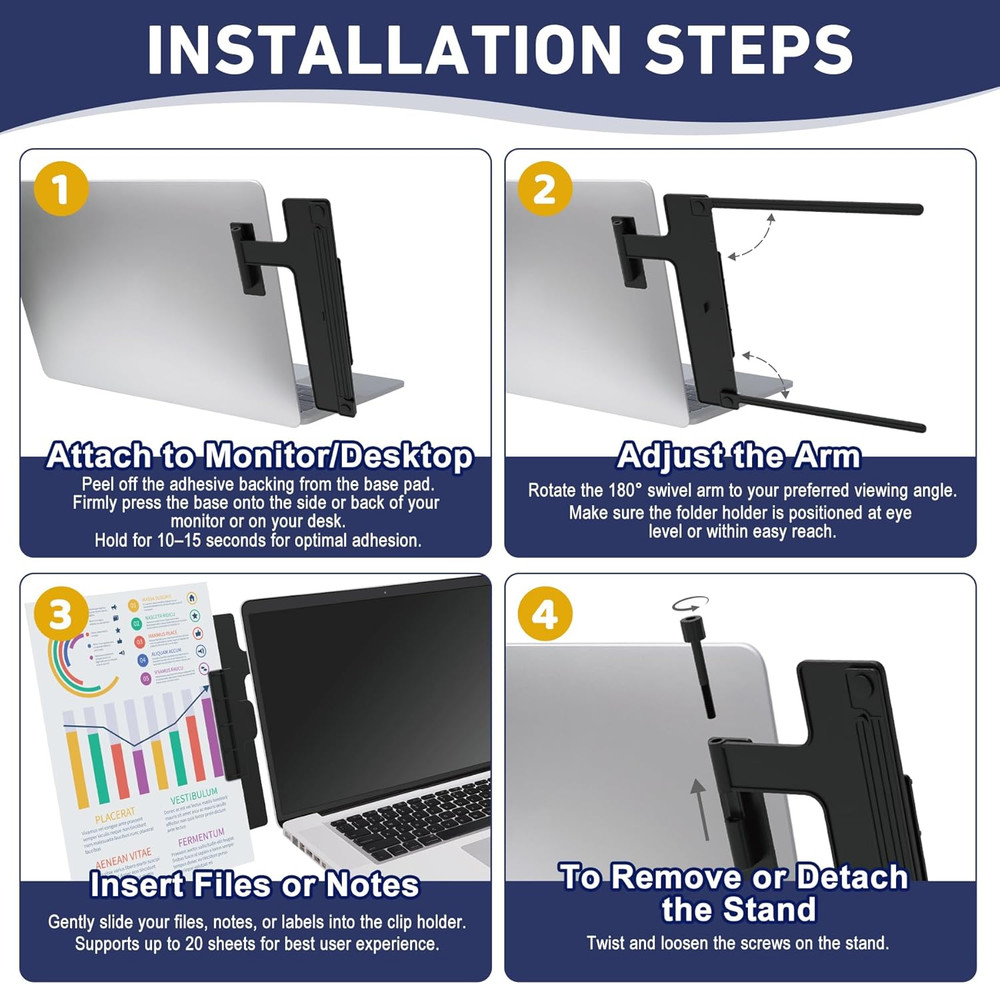Monitor Mount Document Clip, Document Holder for Typing Clips to Laptops & Monit