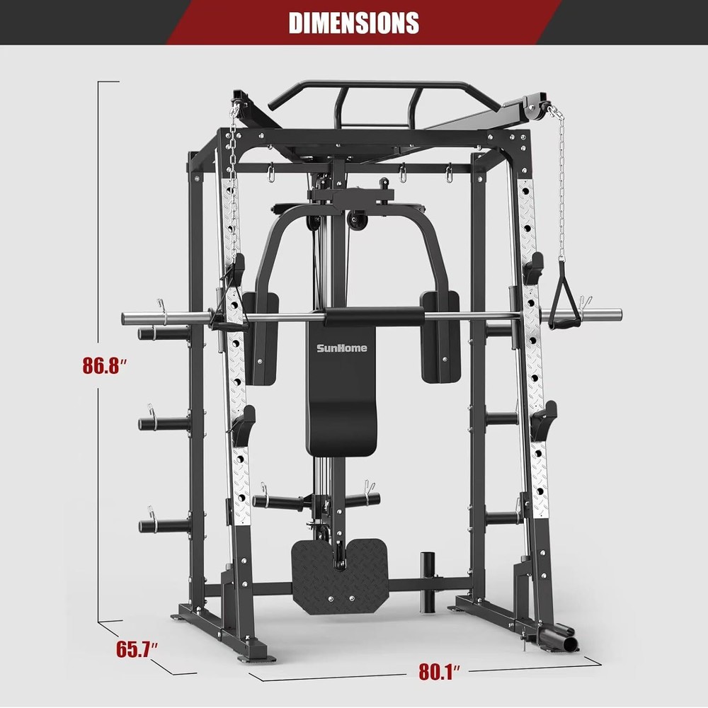 Smith Machine Power Cage Squat Rack with Smith Bar Cable Crossover Machine