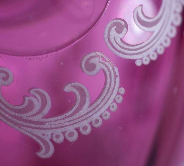 Cranberry Clear Decorated Jug or Pitcher 5"