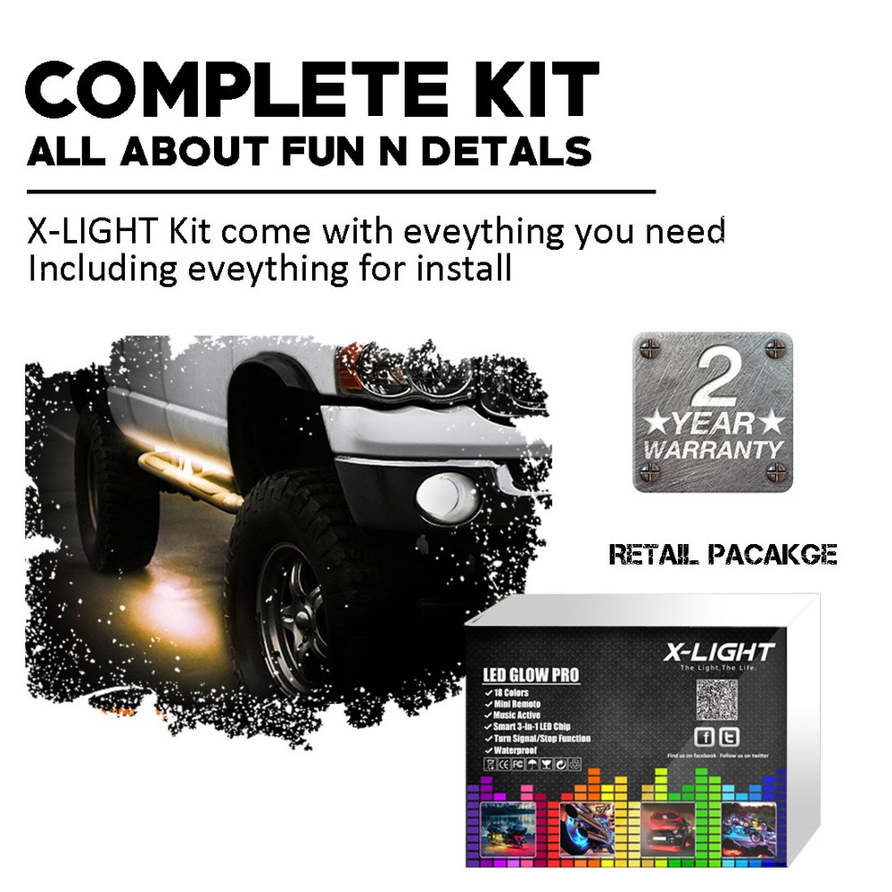 Multi-Color LED Running Board Side Step Light Strips Kit /Music Active + Remote