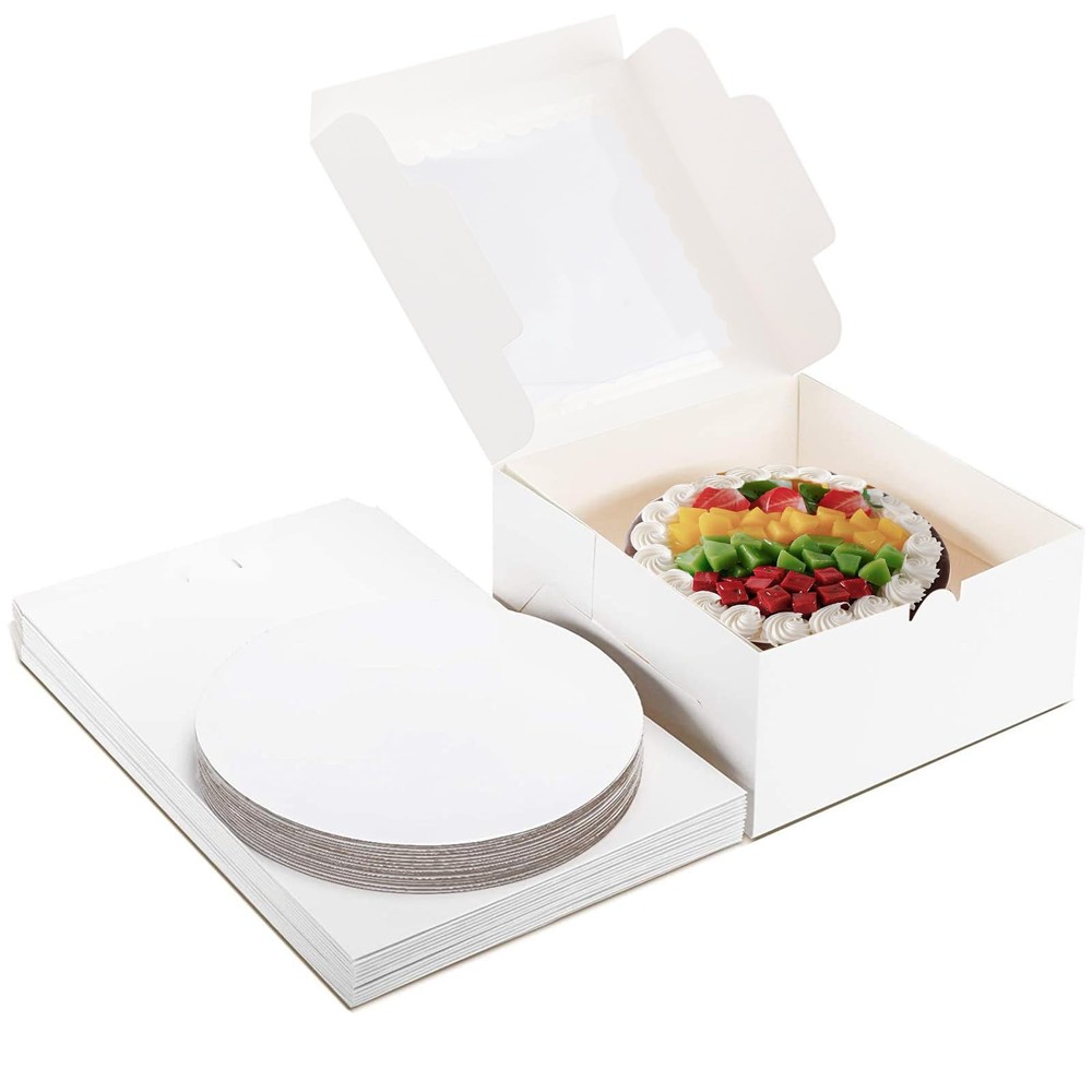 Cake Boxes 10Pack 8x8x5 with Window Boards White Elegant Container Cookie