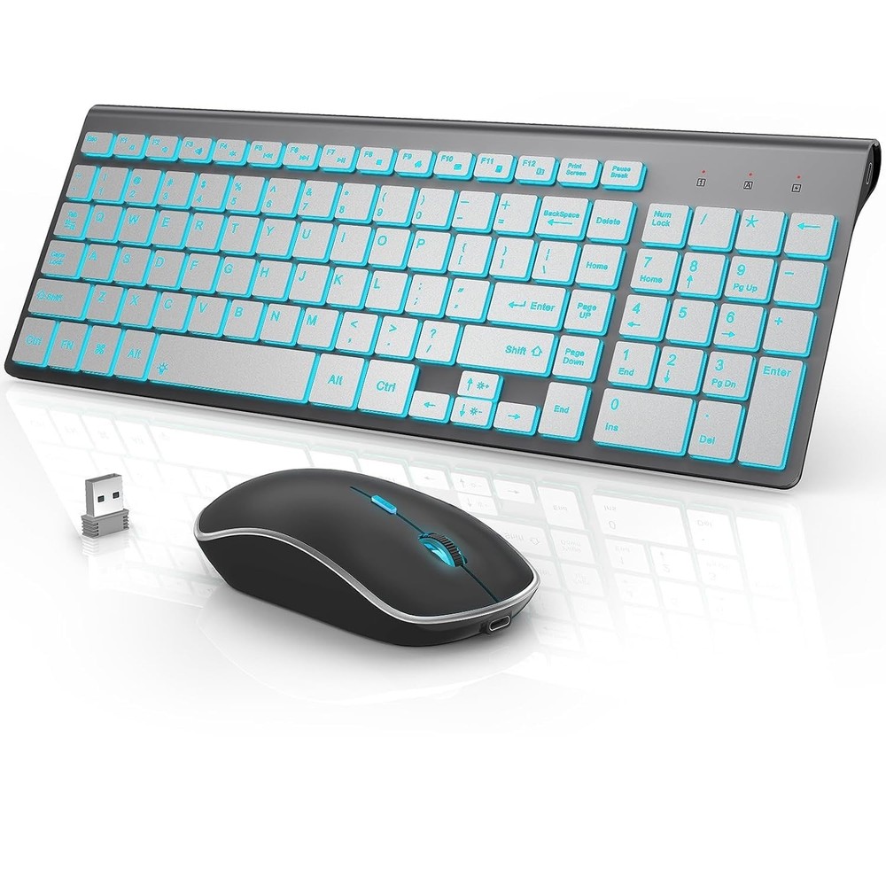 J Wireless Keyboard and Combo with 7 Backlit Options,Quiet Light Up Keys,Type...