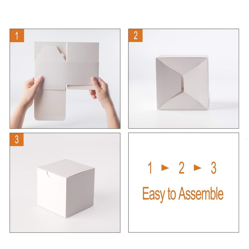 Small White Gift Box - 100 Pack, 3x3x3 inches, Foldable Paper Box for Bridesm...