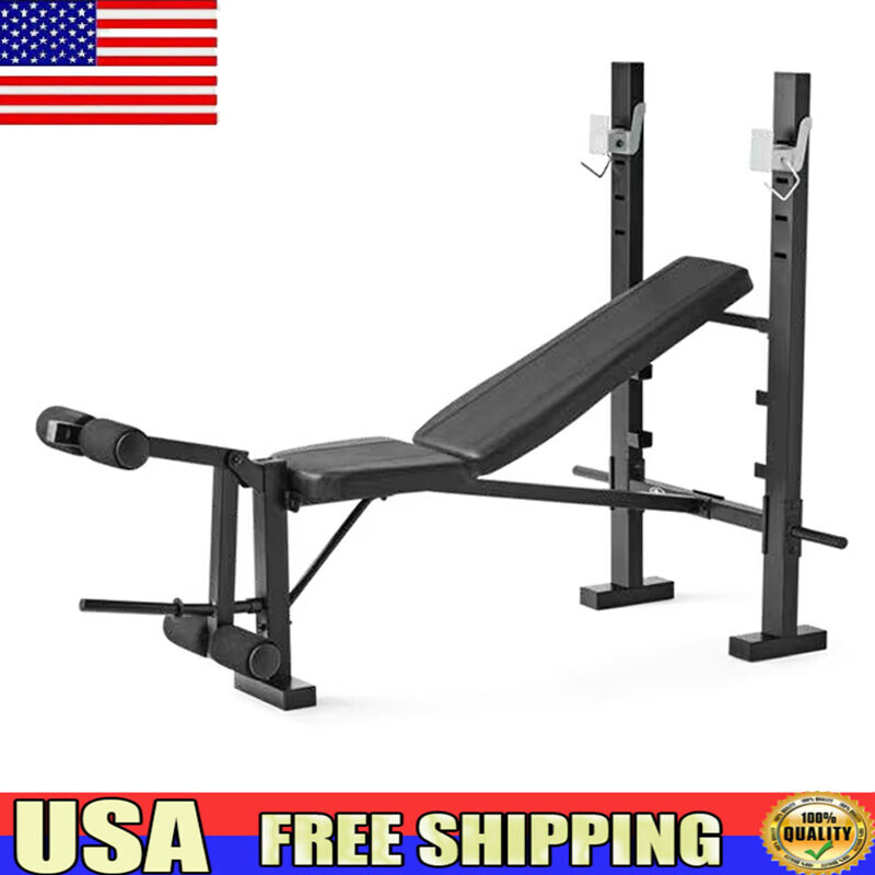Standard Bench & Squat Rack Combo Adjustable Workout Bench with Leg Press NEW