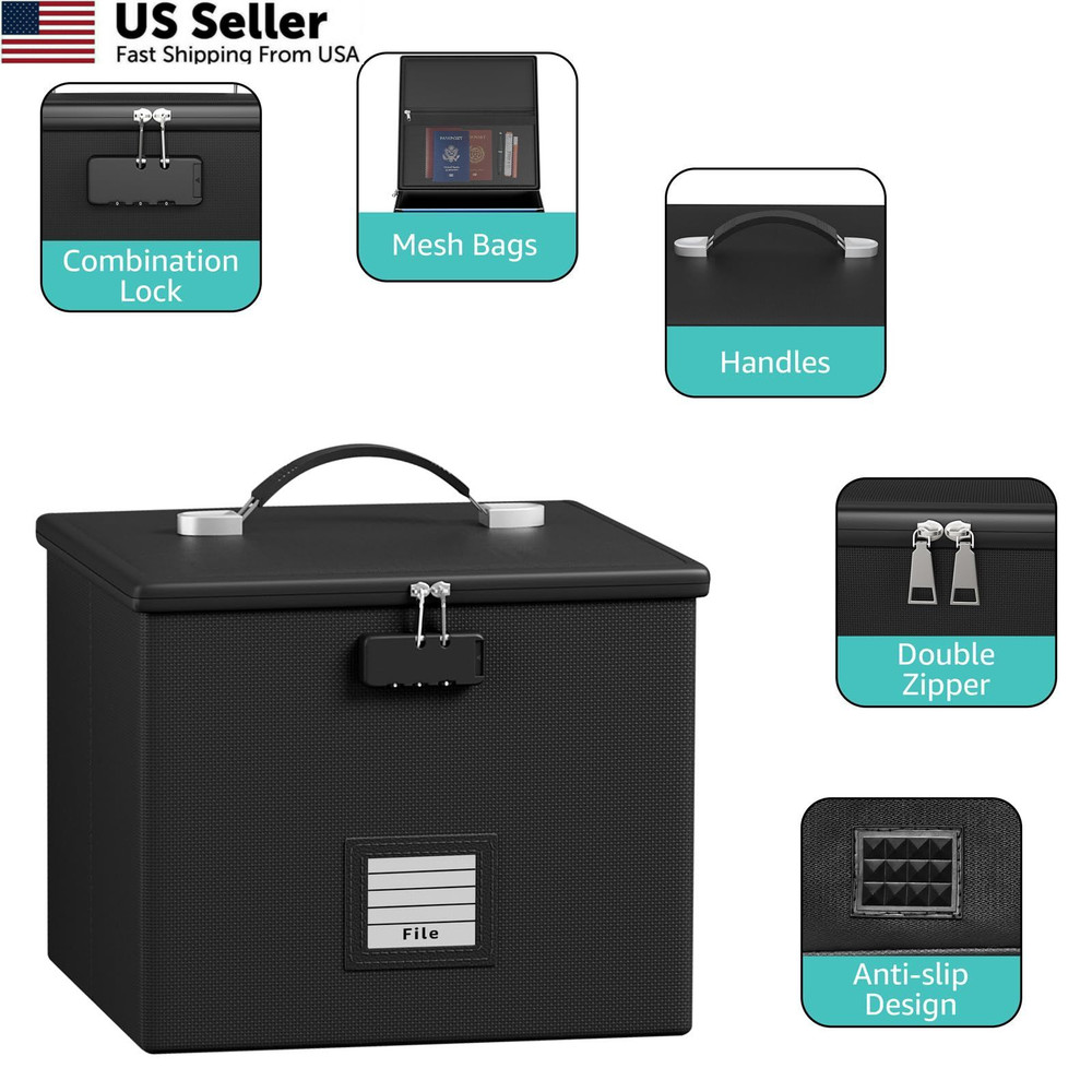 Fireproof Document File Box Portable Waterproof Safe Locking Storage