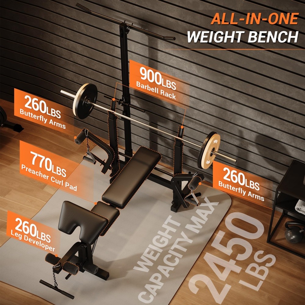 Weight Bench Set with Squat Rack Adjustable Bench Press Set with Leg Extensions