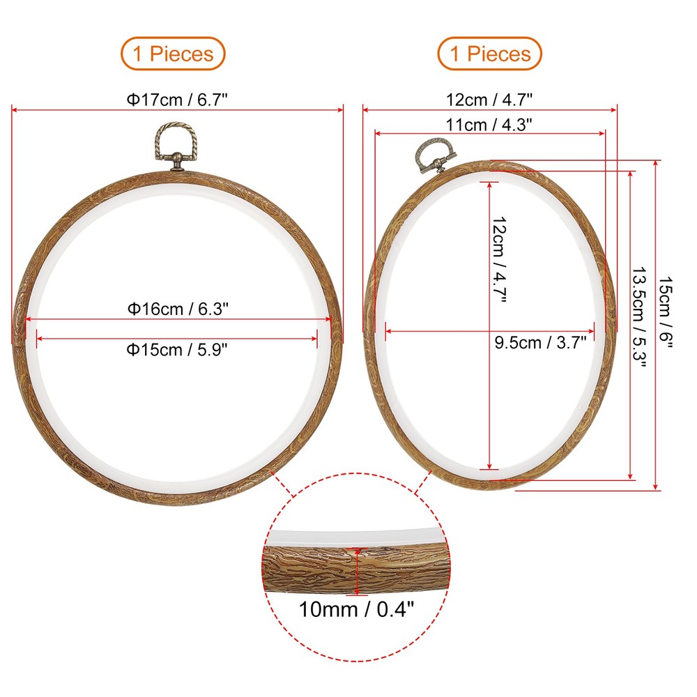 4pcs Embroidery Hoops Set Imitated Wood Frame Circle Oval Rectangular Octagonal