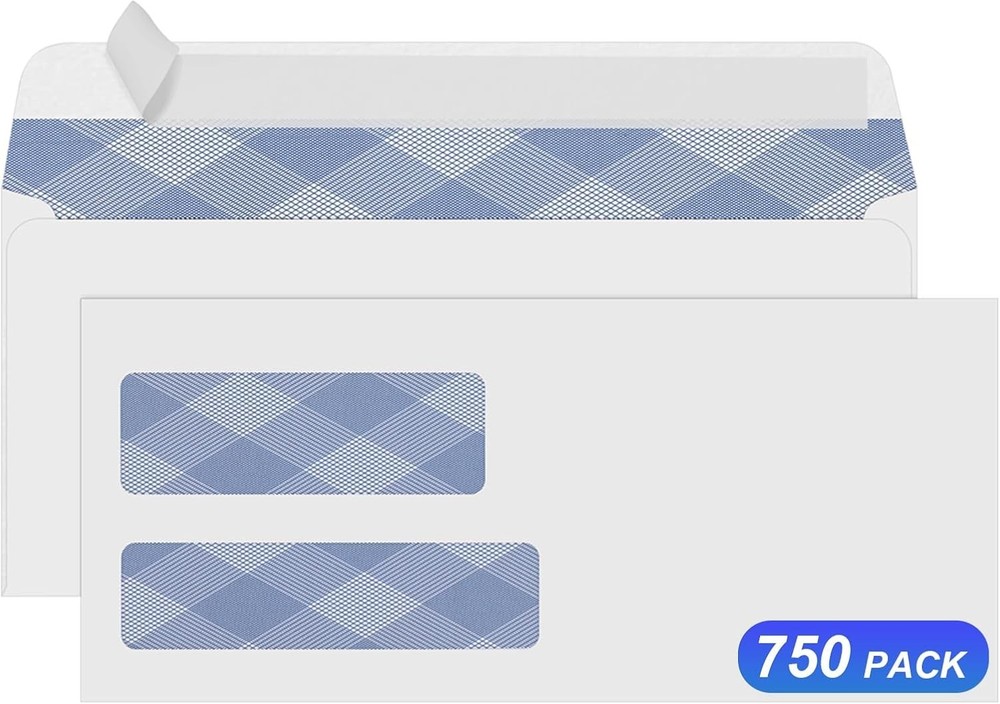 Secure and Private NO.9 Double Window Envelopes - 750 Self-Seal for Easy Mailing