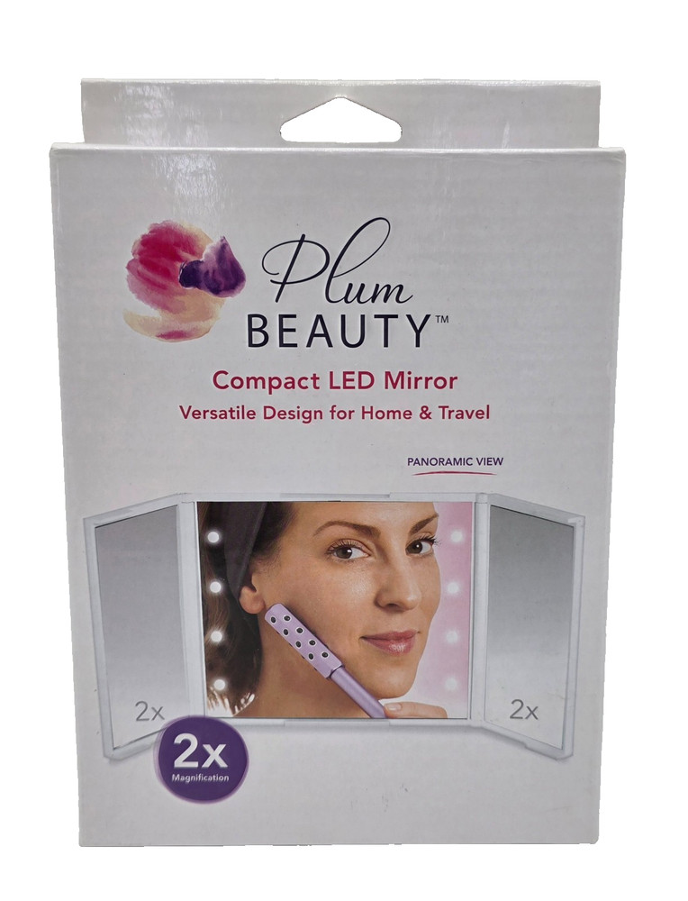 Plum Beauty Compact LED Mirror Panoramic View w/ 2X Magnification