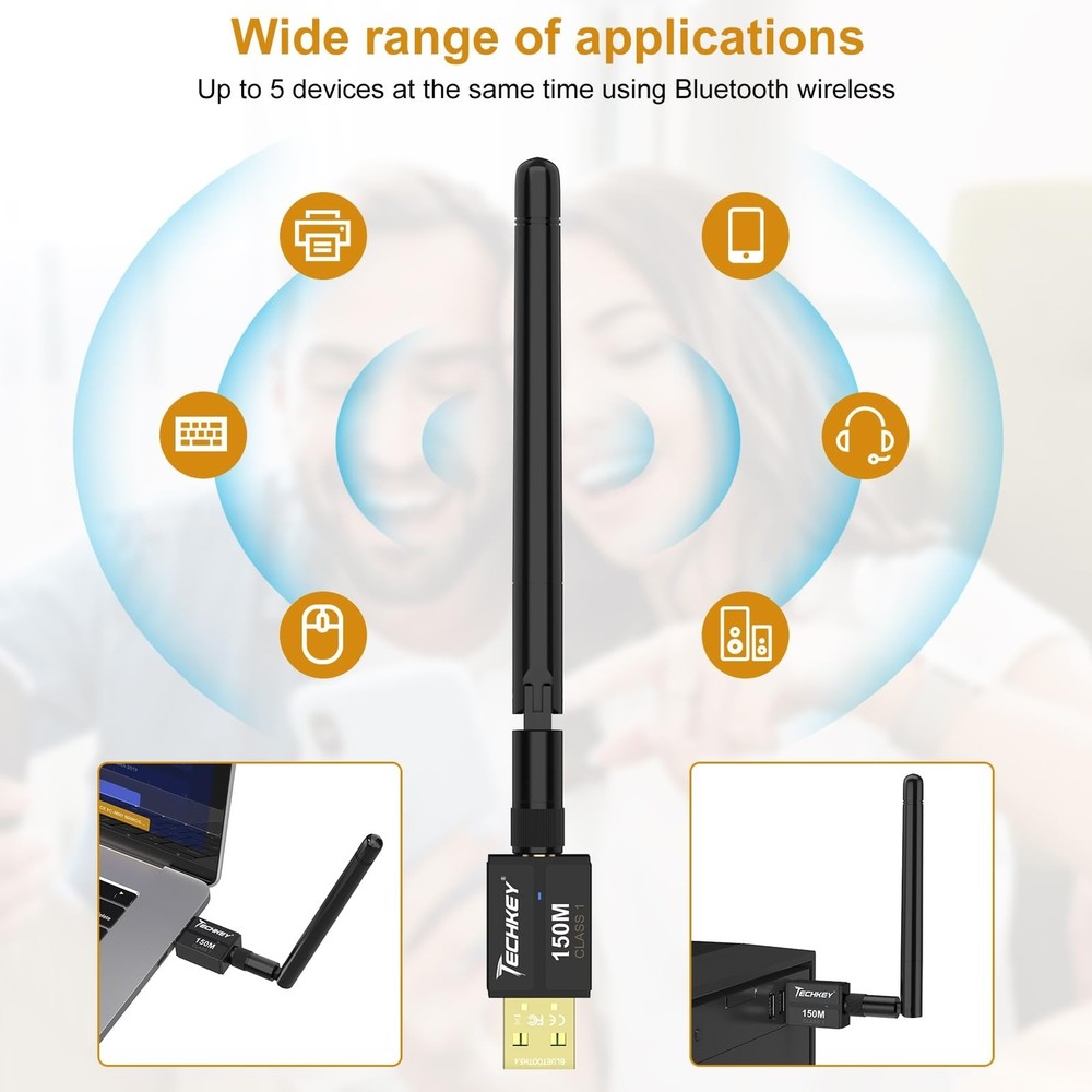 USB Bluetooth 5.4 Adapter for Desktop PC, Long Range 500FT Wireless Transfer ...