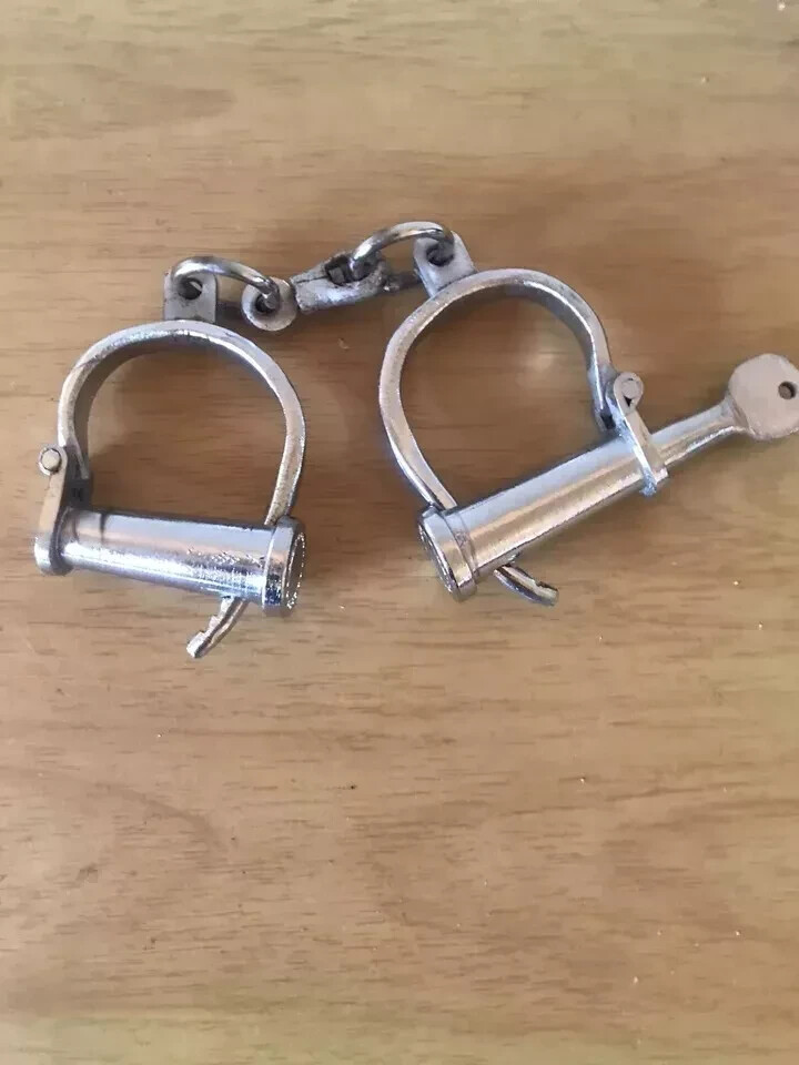 Handcuff- With key Cast Iron Silver Handcuffs Working Bethlehem