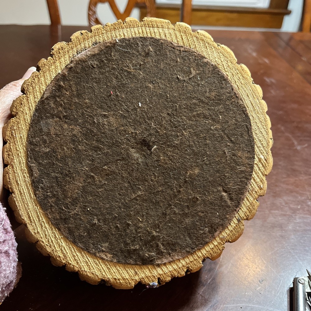 Vintage Solid Tree Bark Nut Bowl with 1 HMQ Nutcracker & 4 picks Cloth Bottom