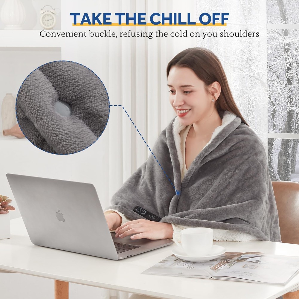Sealy Heated Blanket Throw with Built-in Button Controller, Reversible Flanne...