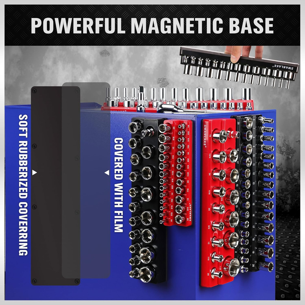 6-Piece Magnetic Socket Organizer Set, Metric & SAE Drive Socket Holder, Include