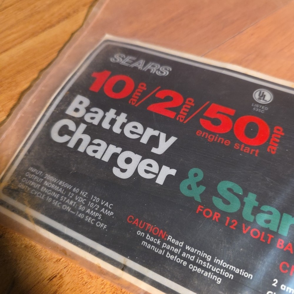 Replacement Sticker for Sears 10 Amp 50 Amp Engine Start 12V Battery Charger