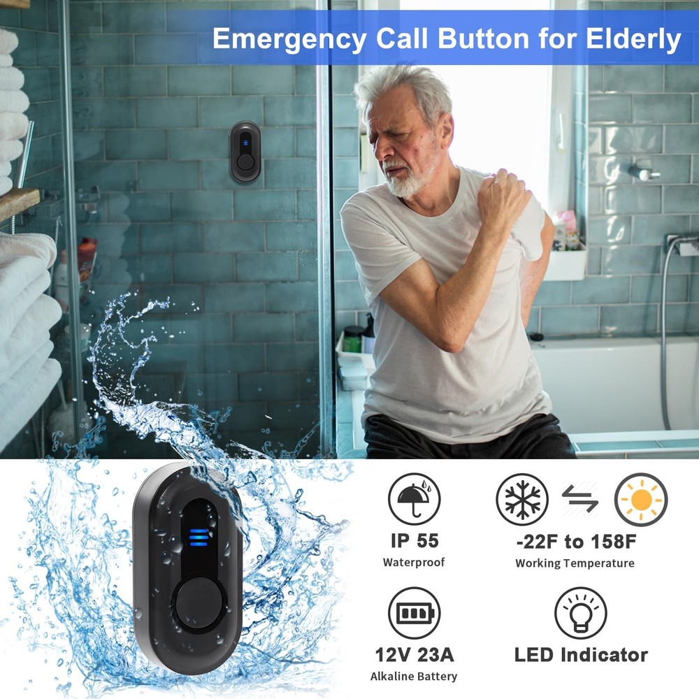 Wireless Caregiver Pager Call Button Nurse System 500Ft Range with LED Number