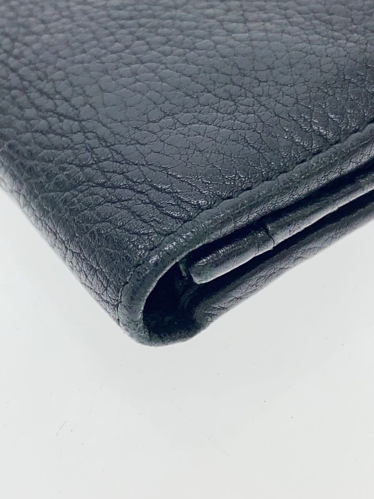 BVLGARI Long Wallet Leather BLK Solid Color Men's