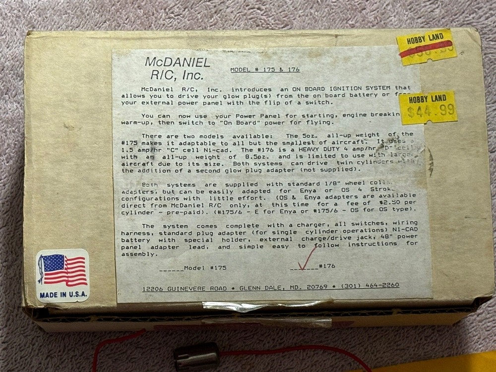 McDaniel RC Onboard Ignition System For NI-starter #176 Unused