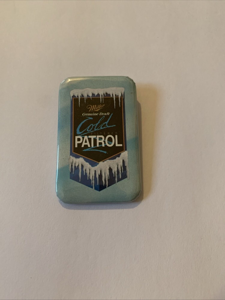 MILLER GENUINE DRAFT "COLD PATROL" BUTTON PINBACK HAT PIN BUTTON VTG