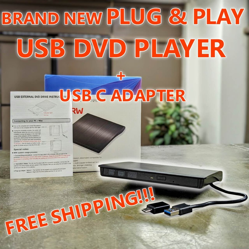 USB 3.0 & USB C plug & play DVD RW & CD RW Read write burner