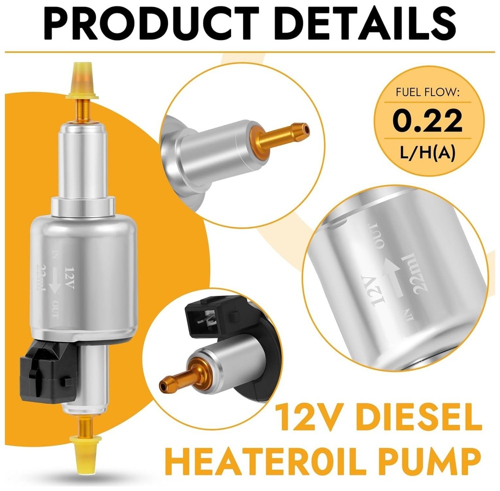 Diesel heater fuel pump, 12V 22ML quieter gas air heater electric fuel pump, use