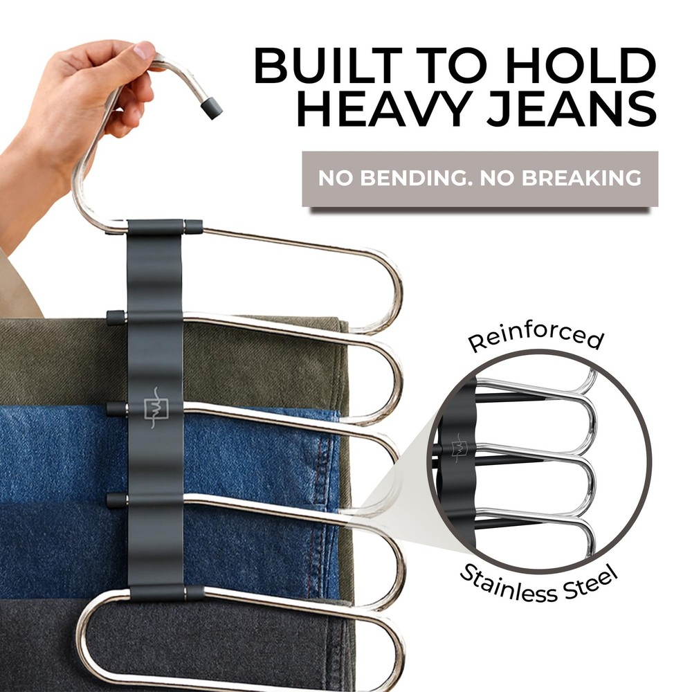 Pants Hangers Space Saving - 2 Pack - Non-Slip Multi-Layer Space Saving Hange...