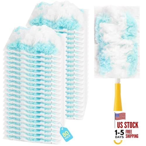 80 Count Disposable Duster Refills for Swiffer with 1 Handle, Microfiber