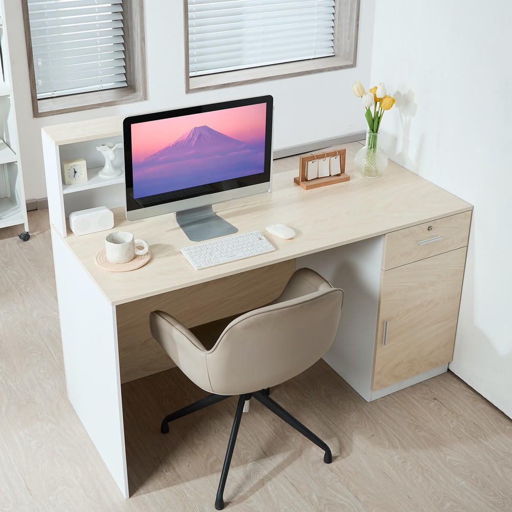 Uimoso Reception Desk Rectangular Front Counter Table 55.12 in Wood Office Table