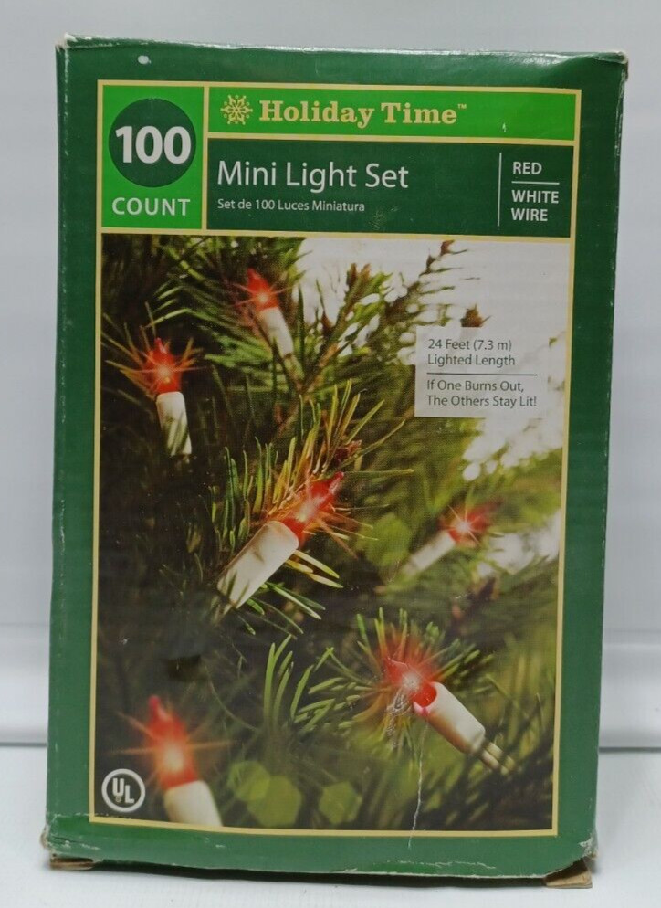 Light Set Holiday Time Red /White Wire 100ct. Mini OPEN BOX  CONNECT END TO END