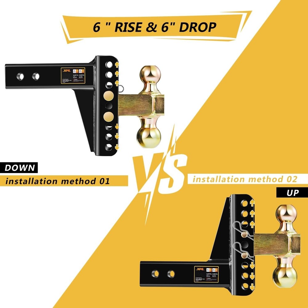 XPE Trailer Hitch Fits 2.5 Inch Receiver, 6 Inch Adjustable Drop Hitch, 25000LBS