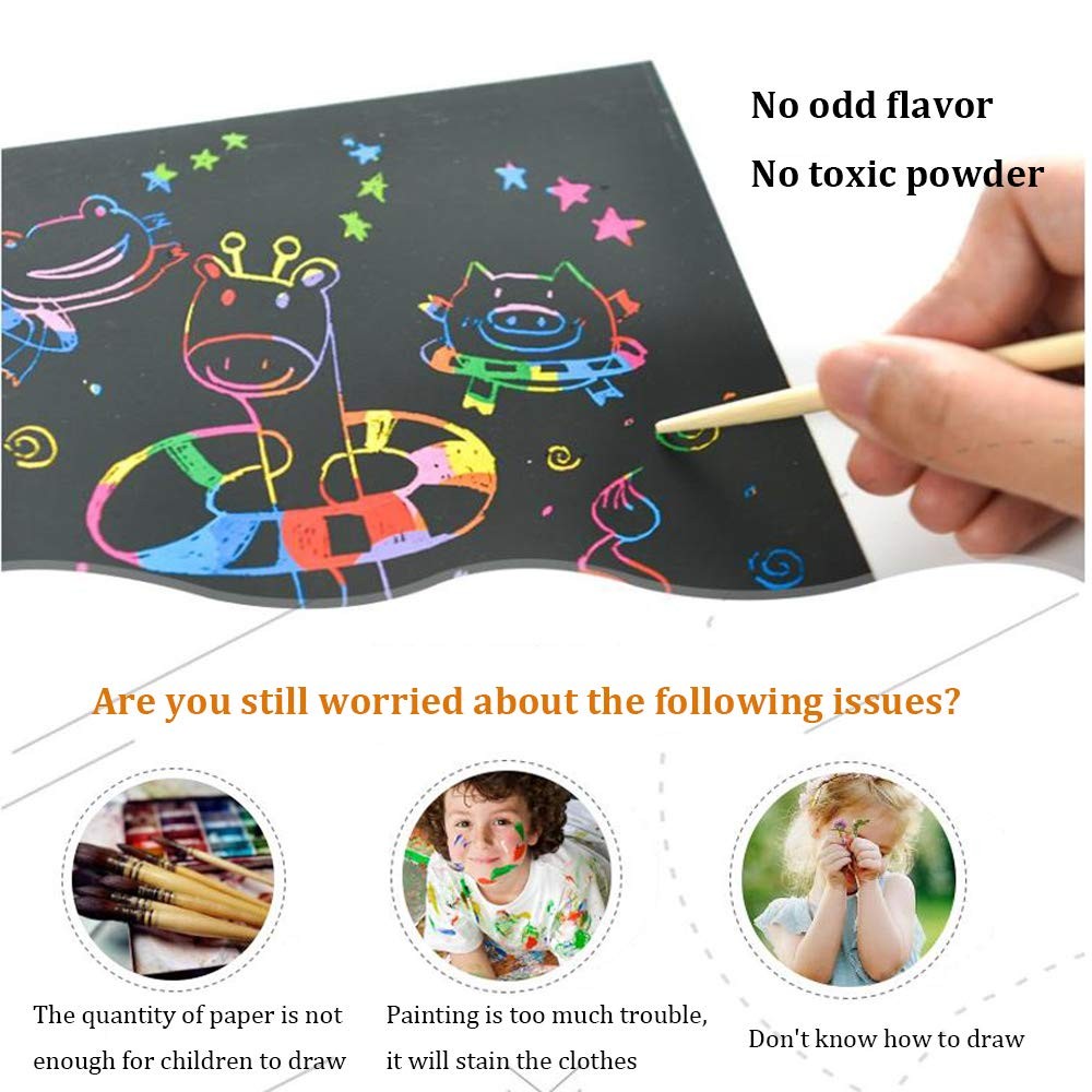 Art Set for Kids Rainbow Magic Scratch Off Paper Black Scratch Sheets Notes C...