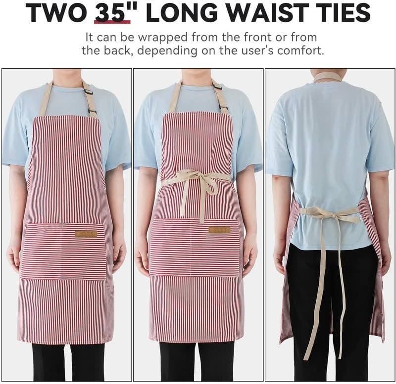 2 Pack Kitchen Cooking Aprons, Adjustable Bib Soft Chef Apron with 2 Pockets ...