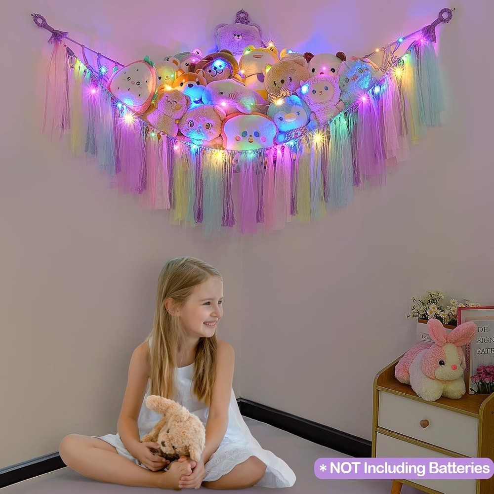 Multi-Color Toy Hammock with LED Night Light - Space-Saving Storage Solution