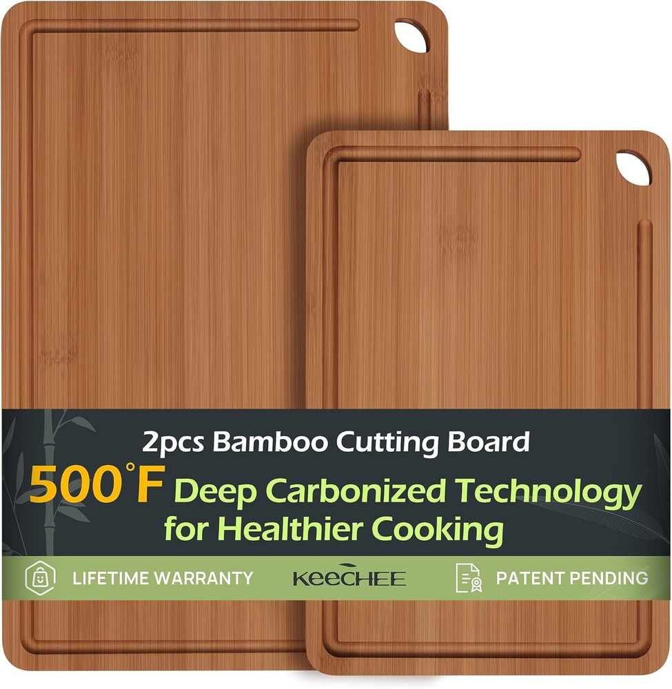 KeeCHEE® 2-Pcs Dark Carbonized Bamboo Cutting Board