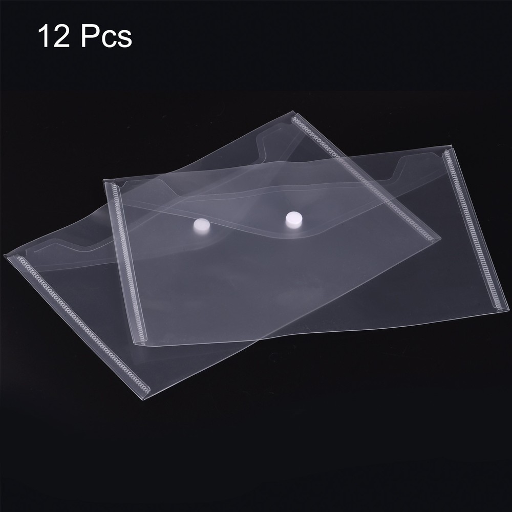 12 x File Folders A5 Size Plastic Envelopes Document Organizer Snap Button Clear