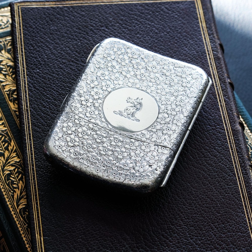 Antique Victorian Solid Silver Cigarette Case Unusual Opening Mechanism 1886