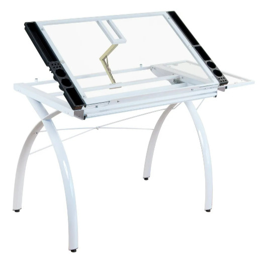 Table Drafting Glass Adjustable Tempered Top Storage Black Drawers Printing New