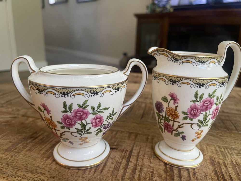 Aynsley England MIKADO Bird Porcelain Double Handle Sugar & Creamer Set 2