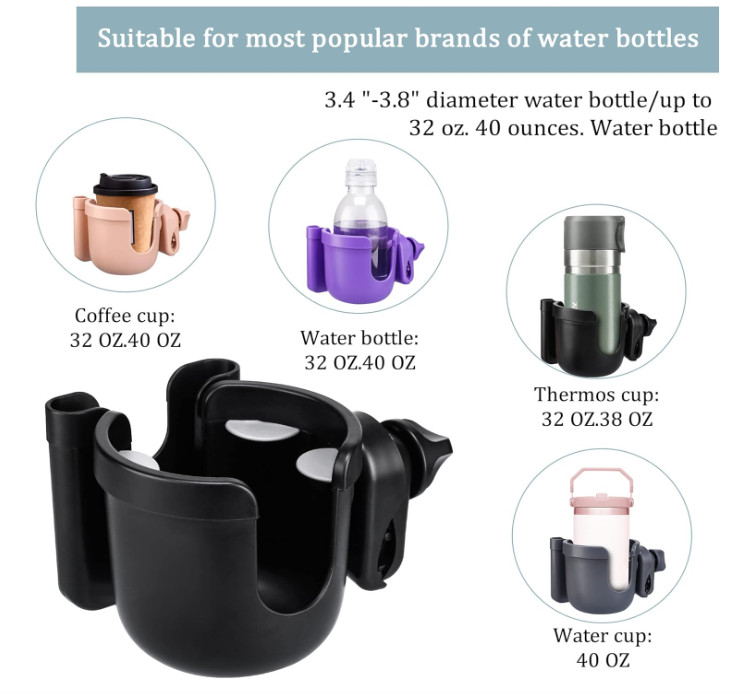 Suranew Universal Stroller Cup Holder, Adjustable Drink Holder with Phone Holder