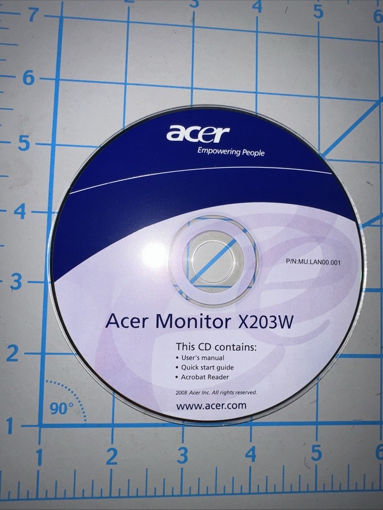 Acer Monitor X203W PC Software CD Computer Disc
