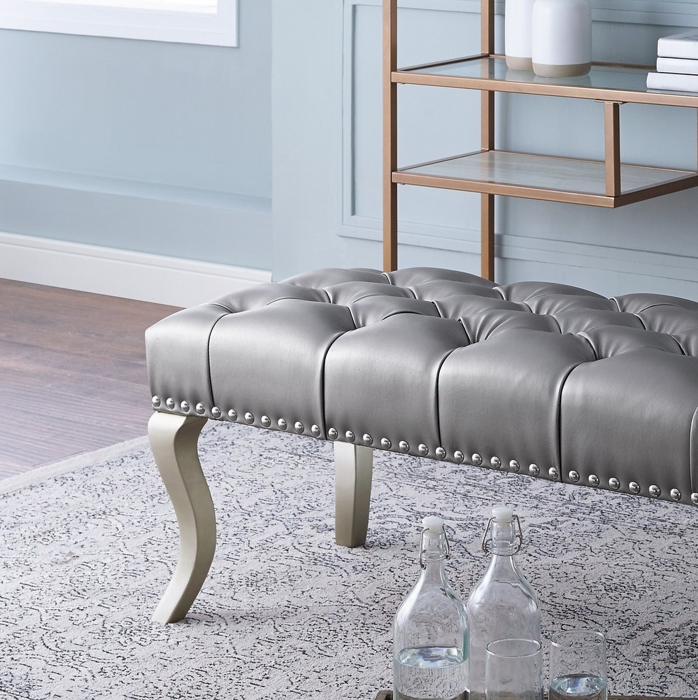 Decor Maxem Tufted FabricUpholstered Bench with Nailhead Trim
