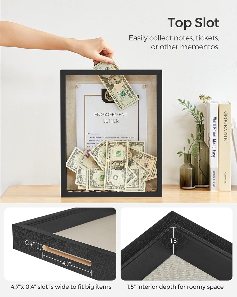 11x14 Shadow Box Frame, Top Loading Display Case Frame , Glass Front with Top...