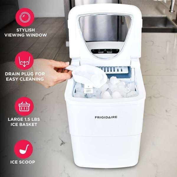 Frigidaire, 26 Lbs. Countertop Ice Maker, Bullet Shaped Ice, White