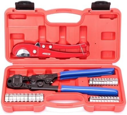 PEX cinch crimp tool with pipe cutter