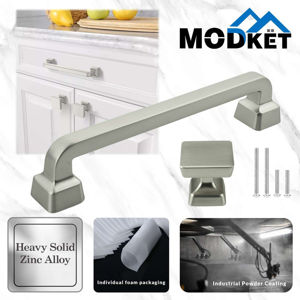 Square Brushed Nickel Solid Cabinet Handles Pulls Knob Kitchen Bathroom Modern