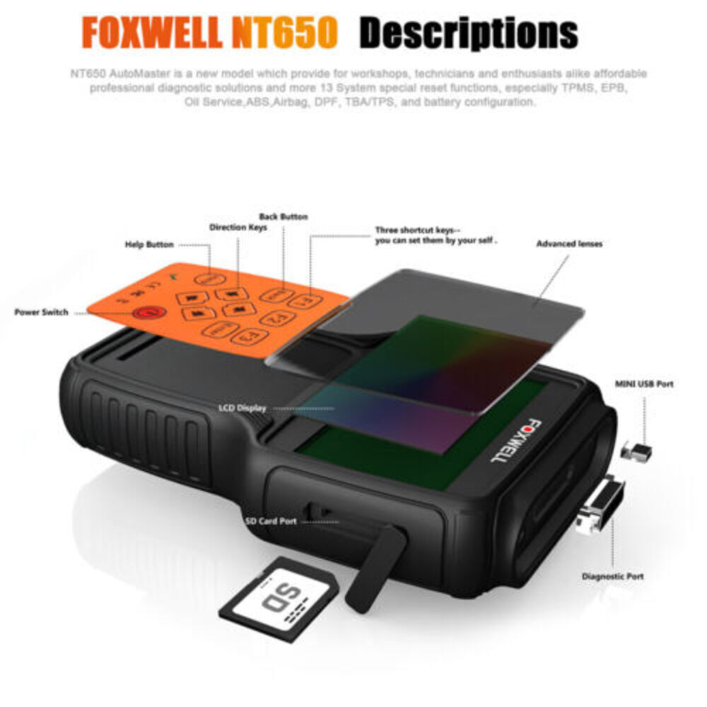 FOXWELL OBD2 Scanner Car ABS SRS Engine Systems Code Reader Bidirectional Test