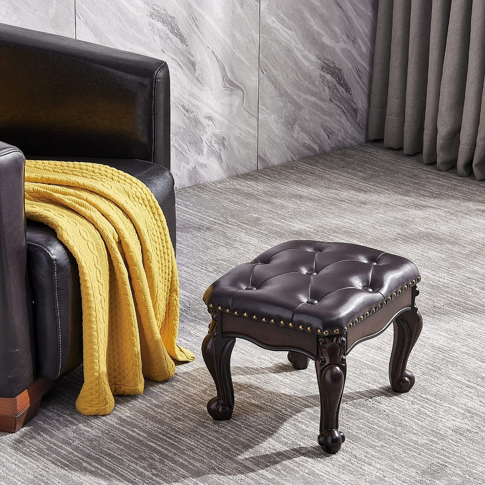 Foot Stool Ottoman Foot Rest Microfiber Leather Upholstered Footstool for Sof...