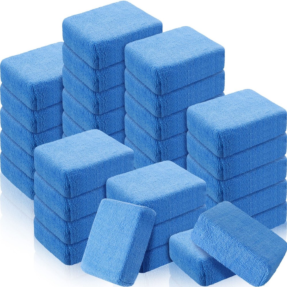 Riakrum 32 Pcs Microfiber Applicator Pads Soft Foam Buffing Blue