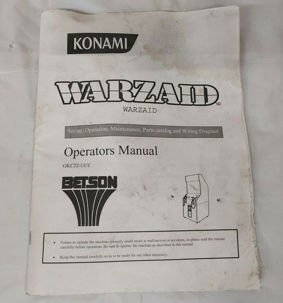 Konami WARZAID Original Arcade Owners Manual