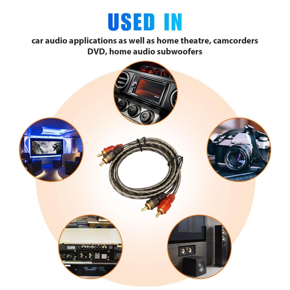 Professional 2PCS RCA Cables 2 Channel Twisted 4Ft Shielded Interconnect Wire